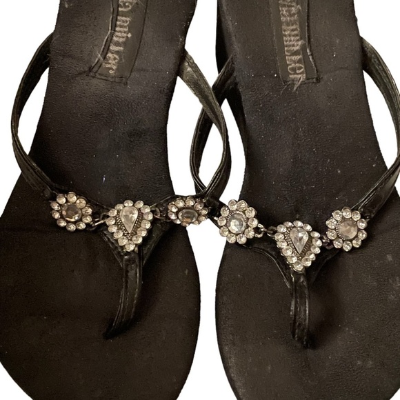 Olivia Miller Black Rhinestone Platform Sandals - Picture 1 of 5